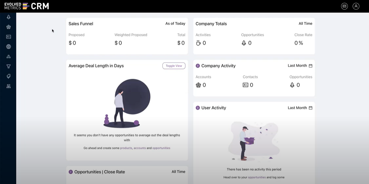 screenshot of Evolved Metrics CRM